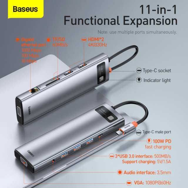 Baseus Metal Gleam Series 11 in 1 Type-C Multifunctional Hub - Image 2