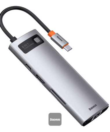 Baseus Metal Gleam Series 8-in-1 Multifunctional Type-C HUB Docking Station – Grey