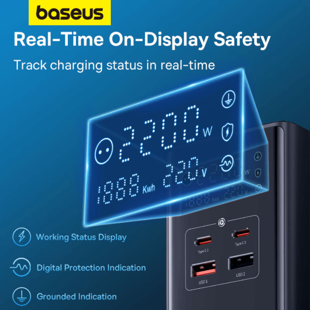 Baseus PowerCombo Digital PowerStrip 3AC+2U+2C 65W with 1.5m Power Cord - Image 5