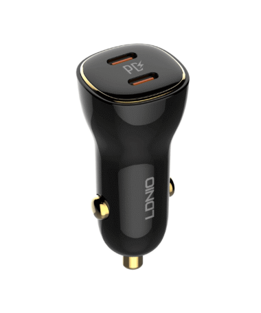 LDNIO C104 60w Dual PD Port Super Fast Charging Car Charger Lightning CABLE