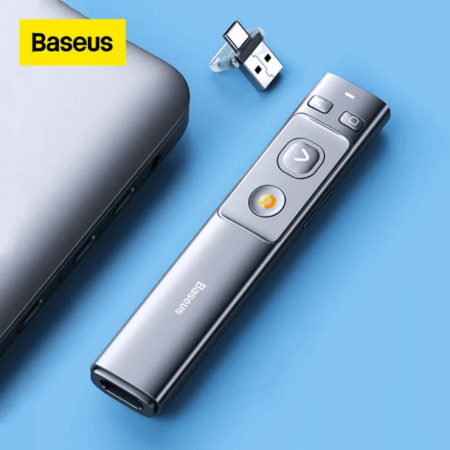 Baseus Orange Dot Wireless Presenter Red Laser Grey - Image 2